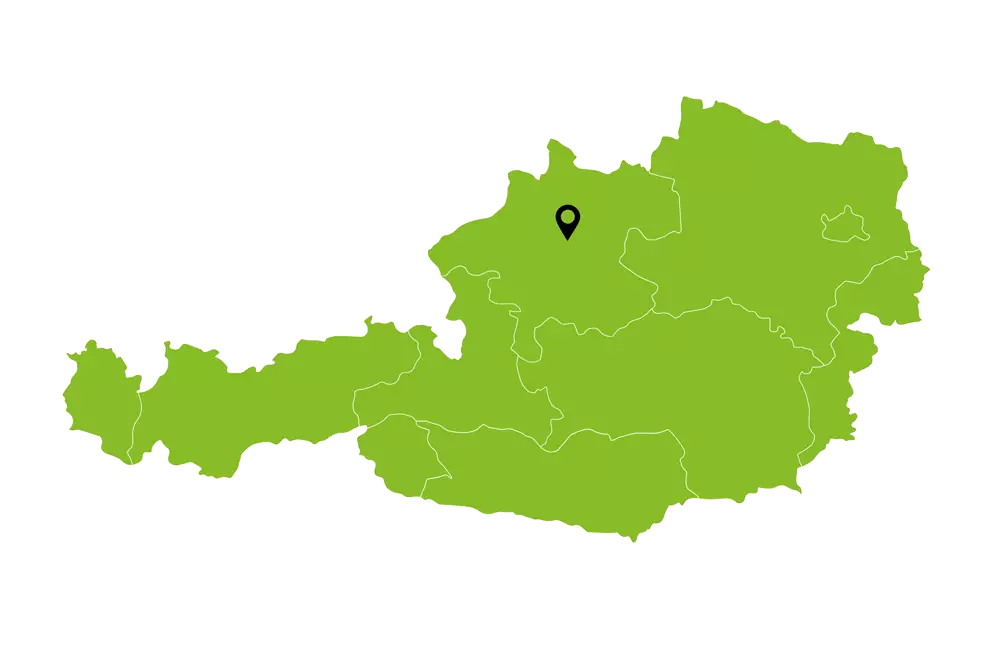 Abbildung von Österreich mit einer Markierung bei Ansfelden, Österreich 
